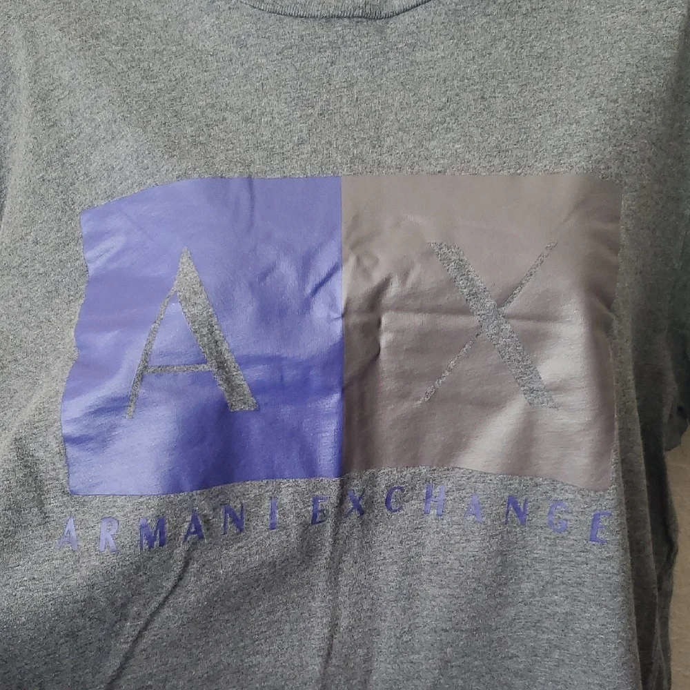 AX Armani | Exchange Unisex Gray XL Logo T-Shirt - Picture 2 of 4
